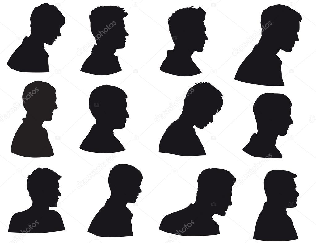 Silhouette of men head, man face in profile, Isolated on white background