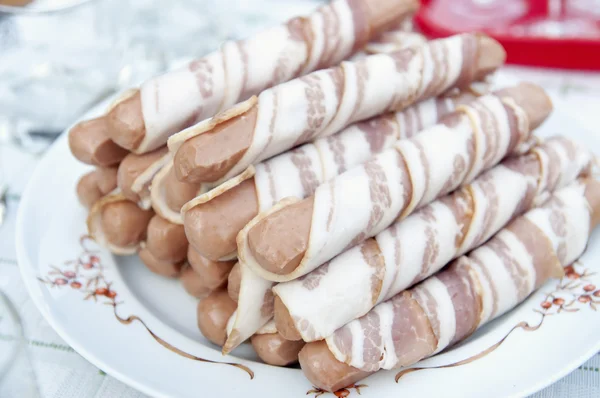 Sausages Rolled In Bacon — Stock Photo, Image