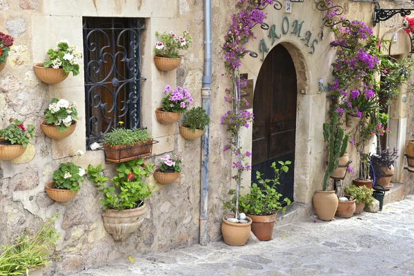 Typical Mediterranean Village with Flower Pots in Facades in Val — Stock Photo, Image