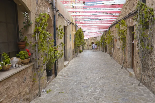 Typical Mediterranean Village with Flower Pots in Facades in Val — Stock Photo, Image