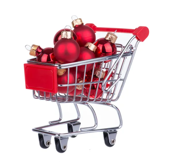 Carrito de compras con bolas de Navidad —  Fotos de Stock