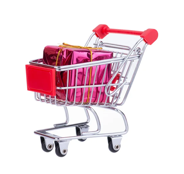 Carrito de compras con caja regalo — Foto de Stock