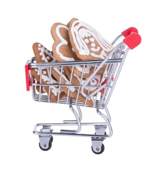 Shopping Cart With Gingerbread Cookies — Stock Photo, Image