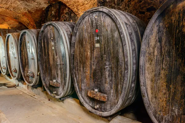 Oude wijnkelder met vaten — Stockfoto