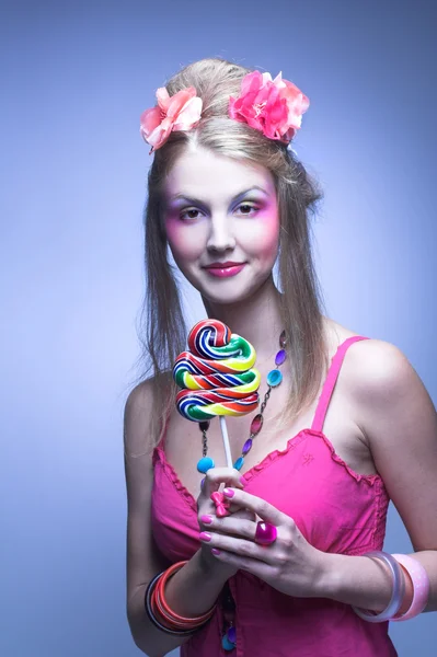 Menina com pirulito — Fotografia de Stock