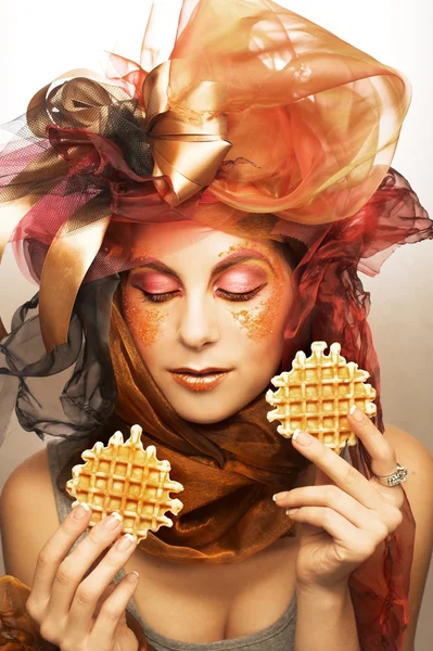 Young woman with dessert — Stock Photo, Image