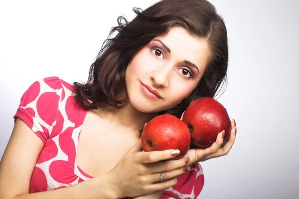 सेब के साथ लड़की — स्टॉक फ़ोटो, इमेज