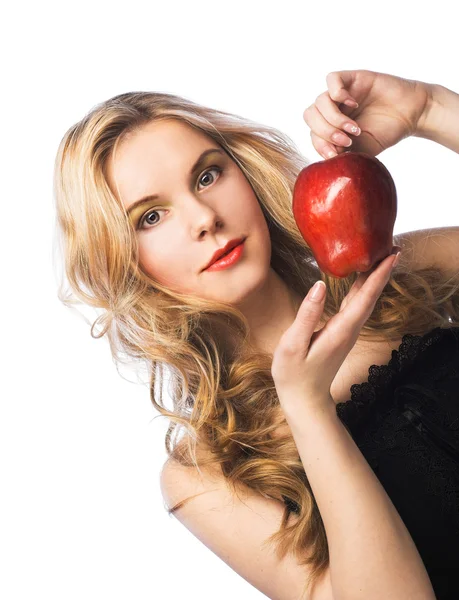 Κορίτσι με το κόκκινο μήλο — Φωτογραφία Αρχείου