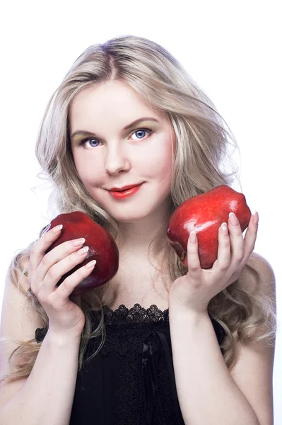 Mädchen mit rotem Apfel — Stockfoto