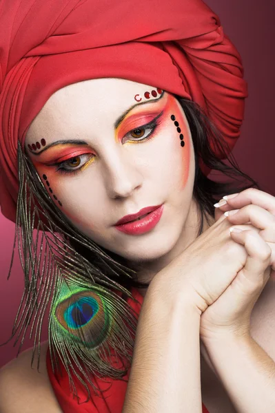 Žena v rudých turbanů — Stock fotografie