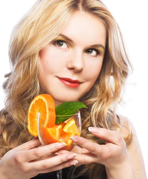 Young girl with orange — Stock Photo, Image