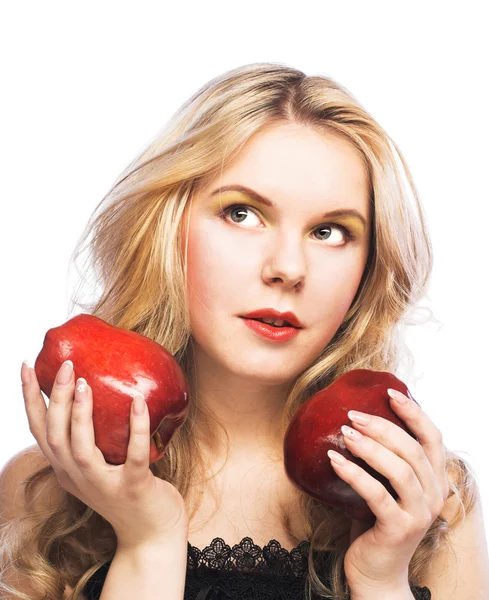 Mädchen mit rotem Apfel — Stockfoto