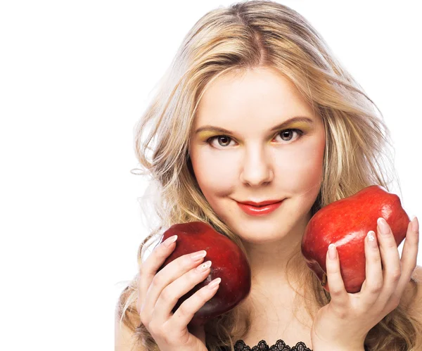 Dziewczyna z czerwonym jabłkiem — Zdjęcie stockowe