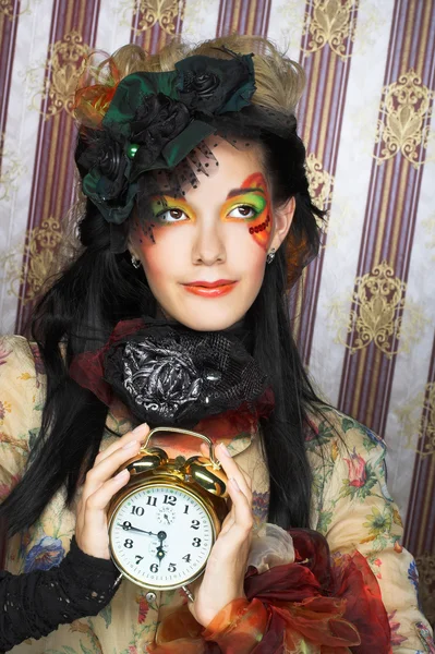 Girl with clock. — Stock Photo, Image