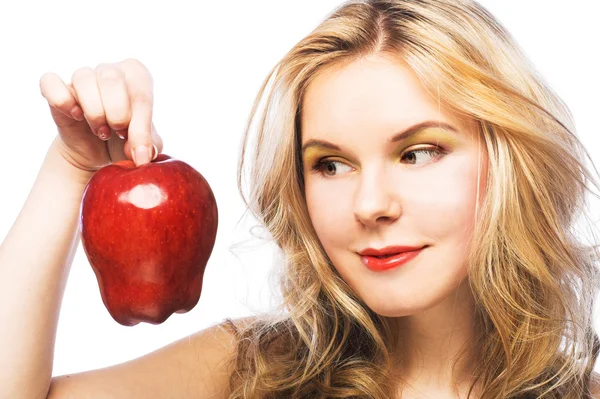 Mädchen mit rotem Apfel — Stockfoto