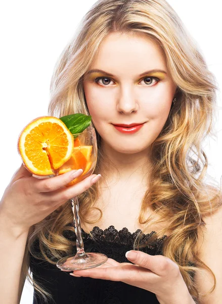 Young girl with orange — Stock Photo, Image