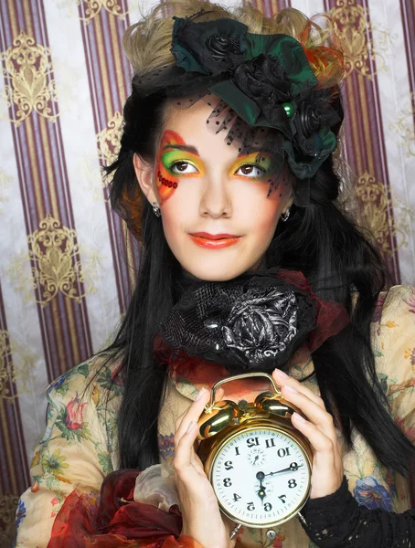 Girl with clock. — Stock Photo, Image