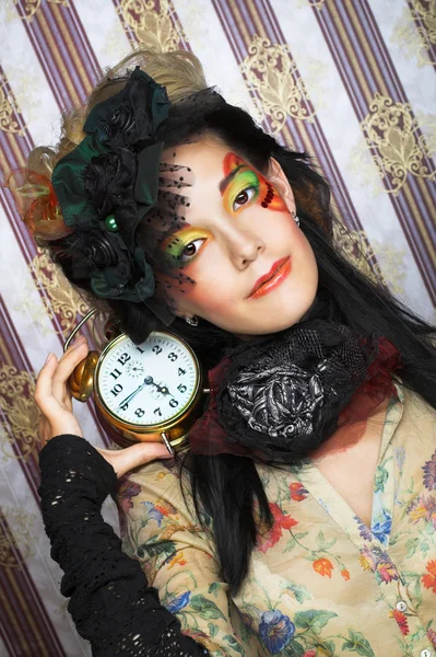 Girl with clock. — Stock Photo, Image