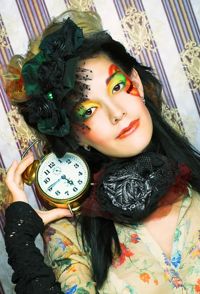 Girl with clock. — Stock Photo, Image