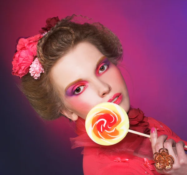 Girl with lollipop — Stock Photo, Image