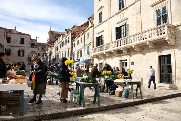 Daily, morning market in Dubrovnik, Croatia — Stock Photo, Image