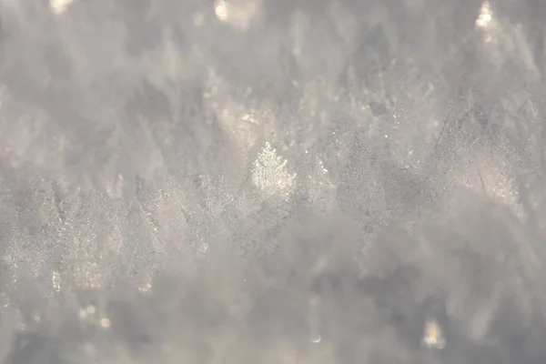 Natural Snow Crystals Very Frosty Weather Mountains Macro Photography — Stock Photo, Image