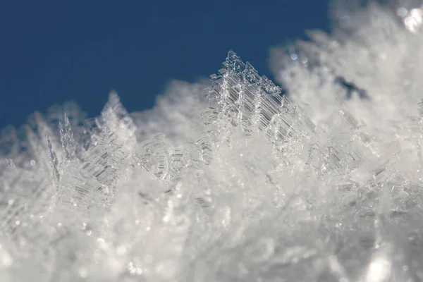 Cristalli Neve Naturali Tempo Molto Gelido Montagna Macro Immagini — Foto Stock