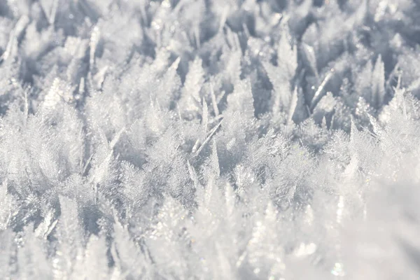 Natürliche Schneekristalle Sehr Frostiges Wetter Den Bergen Makrofotografie — Stockfoto