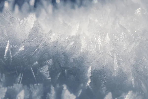 天然雪の結晶 山の中で非常に霜の多い天気 マクロ写真 — ストック写真