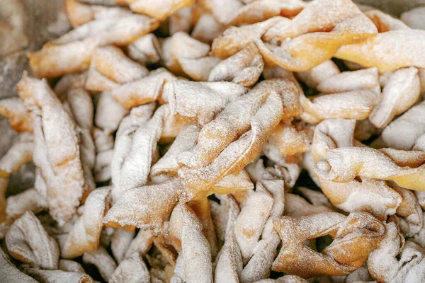 Angyal Szárny Hívott Lengyelországban Faworki Vagy Chrust Sütemények Olajban Sütve — Stock Fotó