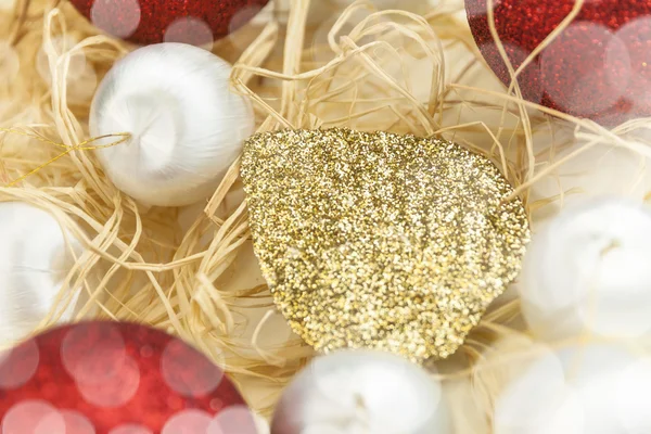 Christmas card with balls and gold leaf — Stock Photo, Image