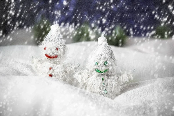 Pair of happy snowmen — Stock Photo, Image