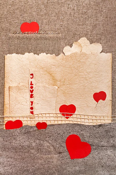 Tarjeta de felicitación de arte sobre fondo vintage con corazón, papel viejo, f —  Fotos de Stock