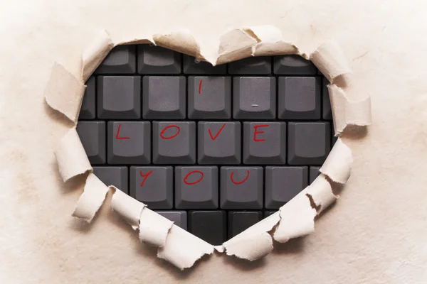 내가 당신을 사랑으로 오래 된 종이에 심장의 모양에 아트 배너 디자인 — 스톡 사진
