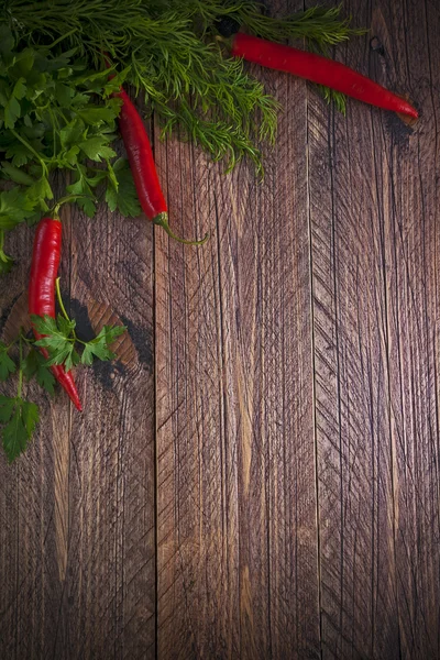 Art background vegetable early board table wooden parsley dill p — Stock Photo, Image