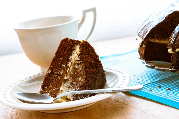 Pastel postre brownie cacao dulce taza de café — Foto de Stock