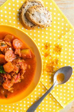 Kabak haşlanmış sebze et yemek yemek vintage güveç