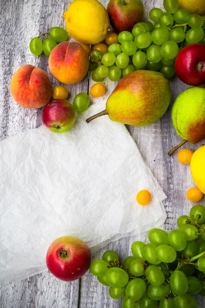 Fruta fondo madera vintage otoño comida naturaleza — Foto de Stock