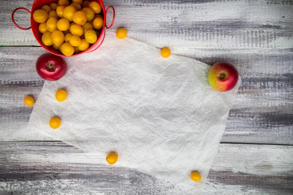 Fruit achtergrond vintage houten herfst voedsel aard — Stockfoto