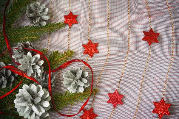 Christmas card with pines and spruce twig — Stock Photo, Image