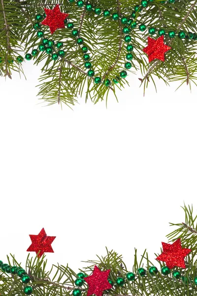 圣诞装饰品背景星星星绿色云杉枝 — 图库照片