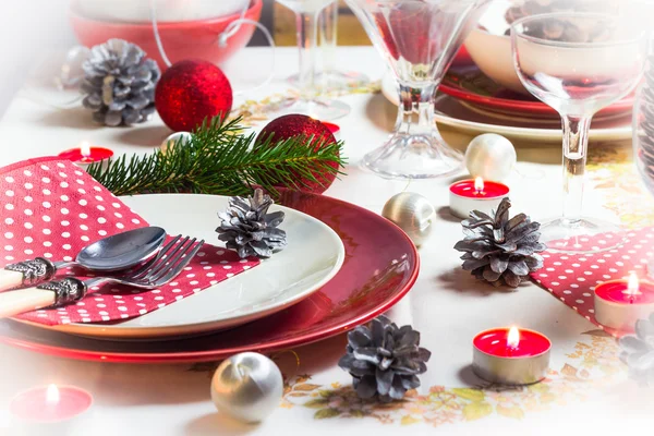 Christmas xmas eve table setting supper — Stock Photo, Image