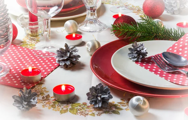 Christmas xmas eve table setting supper — Stock Photo, Image
