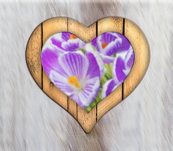 Serca ramki granicznej okna drewniane kwiat — Zdjęcie stockowe