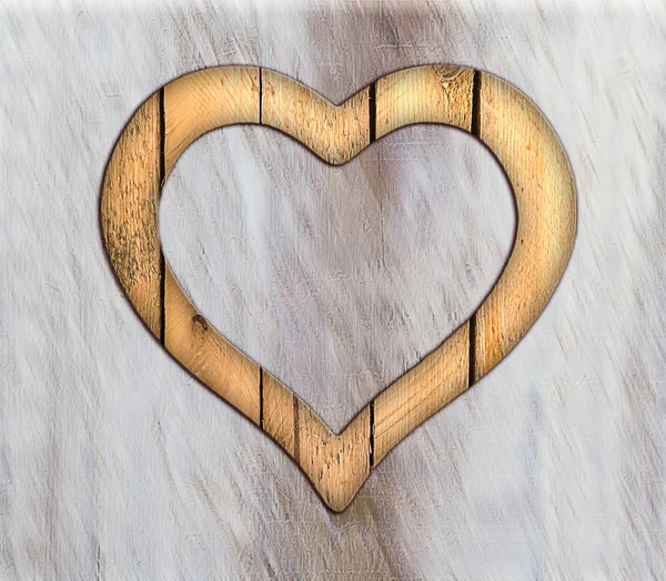 Janela de borda quadro coração de madeira — Fotografia de Stock