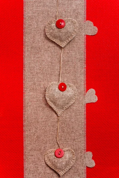 Valentine background hand-sewn hearts texstile — Stock Photo, Image