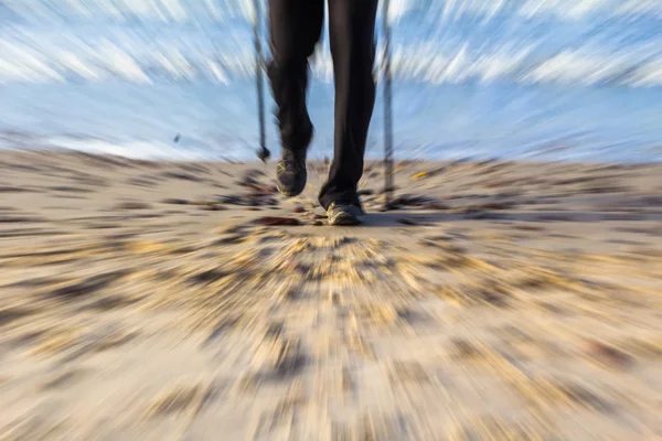 Nordic walking sport run walk motion blur outdoor person legs se — Stock Photo, Image