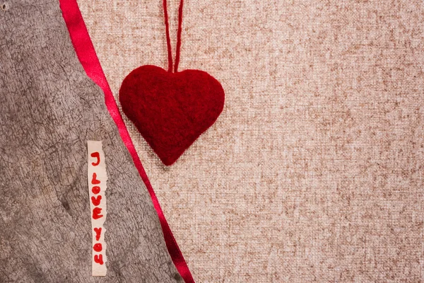 San Valentín fondo cosido a mano corazón texstil — Foto de Stock