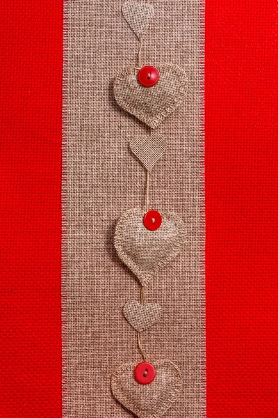 Valentine fundo corações costurados à mão textil — Fotografia de Stock