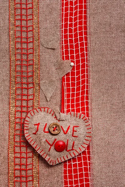 Valentine background hand-sewn heart texstile — Stock Photo, Image